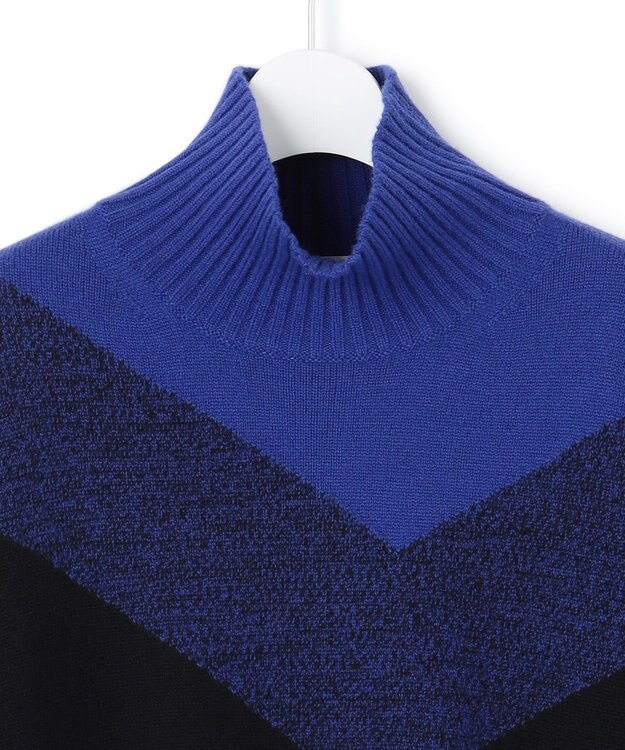 ICB L ソフトカシミヤミックス インターシャ ハイネックニット ロイヤルブルー系