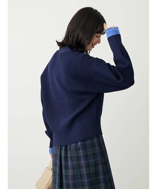 Green Parks スポンディシュ畦編みショート丈カーディガン Navy