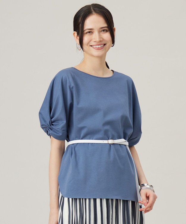 自由区 S 【接触冷感・UVカット・吸水速乾・抗菌防臭・洗える】ハイツイストポンチスリーブディティール カットソー ブルーグレー