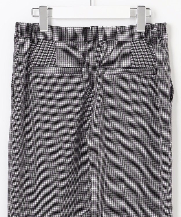 自由区 L 【洗える/撥水加工】TRギャバ チェック テーパードパンツ グレー系3