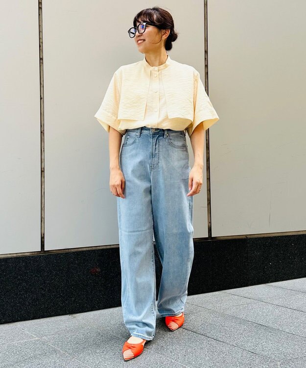 UNFILO シアーサテン ヨークブラウス バターイエロー