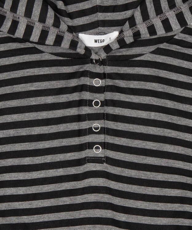 WEGO ヘンリーネックフードロンT グレーボーダー