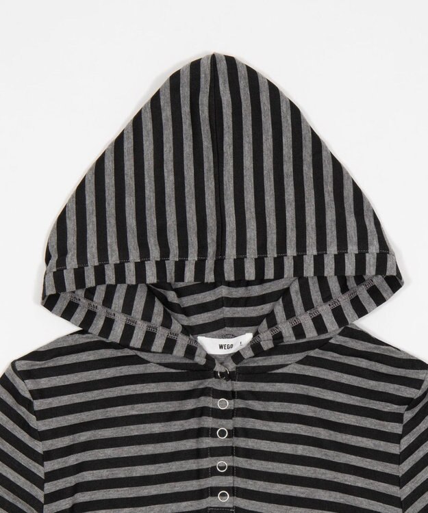 WEGO ヘンリーネックフードロンT グレーボーダー