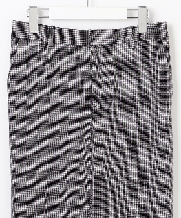 自由区 L 【洗える/撥水加工】TRギャバ チェック テーパードパンツ グレー系3