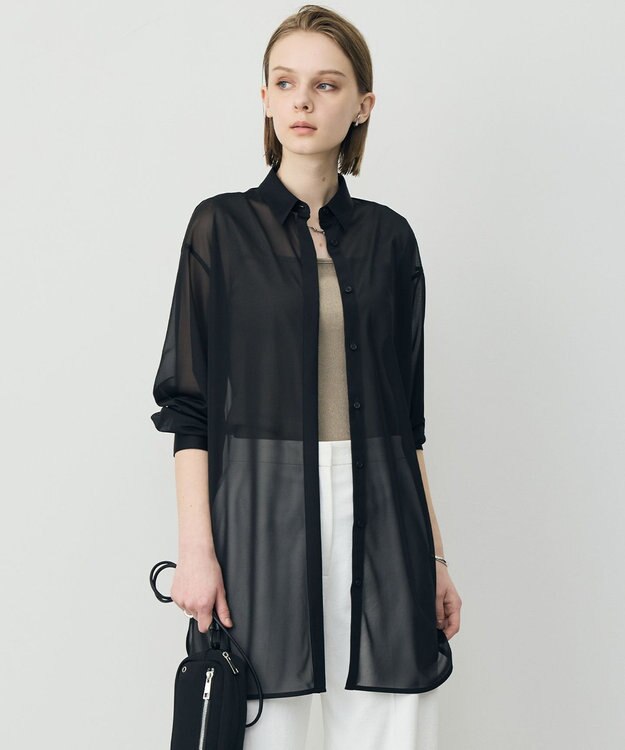 ICB L ハイゲージチュール ロングシャツ ブラック