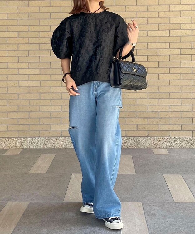 Green Parks AnriettMusee ショート丈ジャガードトップス Black