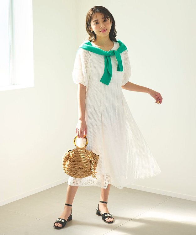 Feroux 【洗える】シアーカラー カーディガン グリーン系