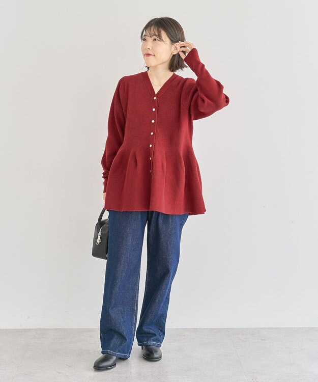 Green Parks 金釦ペプラムニットカーディガン Red