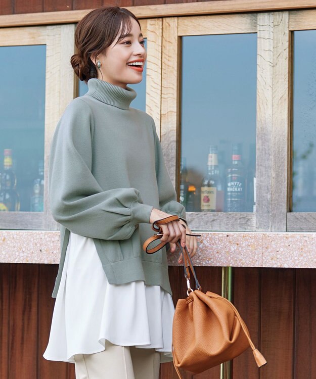 Tiaclasse 【洗える】コンビフレアニットトップス ミント