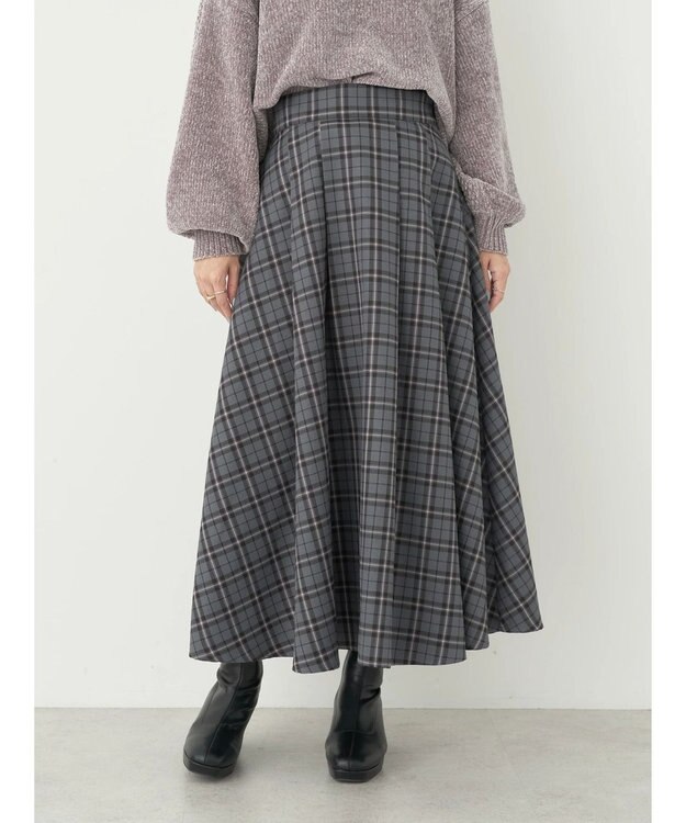 earth music&ecology チェックフレアスカート Check Gray