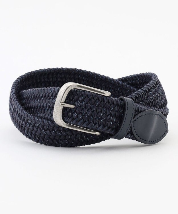 JOSEPH ABBOUD 【イタリア素材・ストレッチ・日本製】レザーメランジストレッチ ベルト ネイビー系