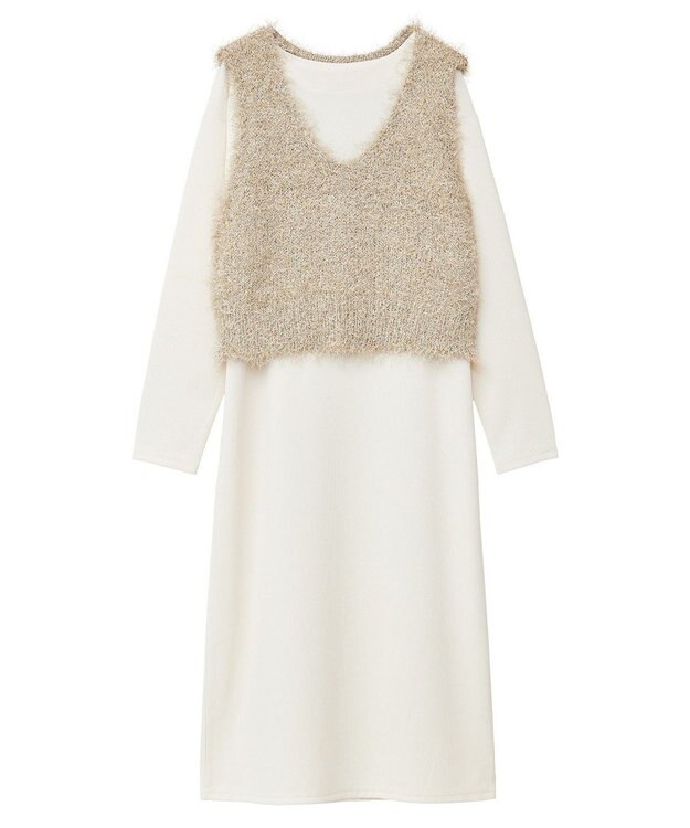 Green Parks ＳＥＴ２点ベスト＋リブワンピース Ivory