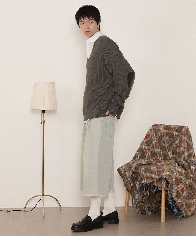 WEGO エルボーパッチVネックプルオーバー グレー