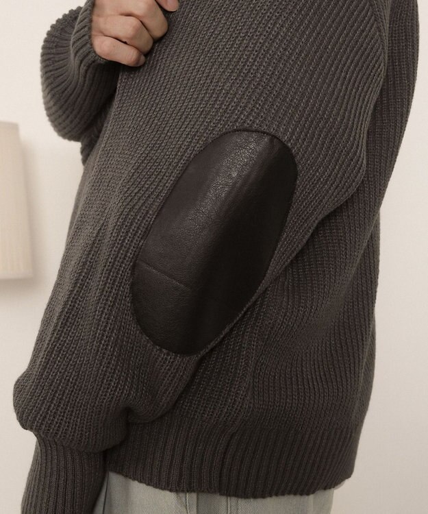 WEGO エルボーパッチVネックプルオーバー グレー