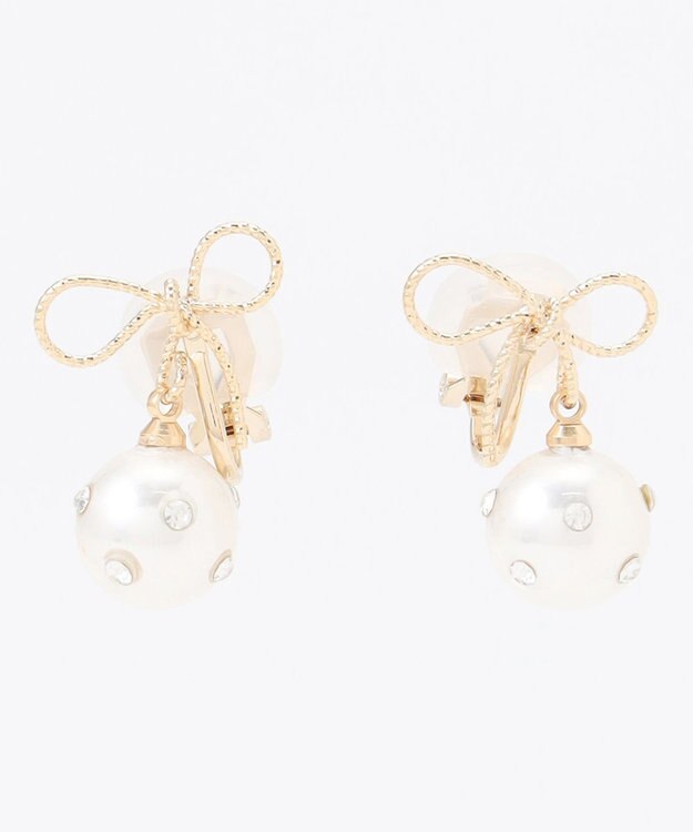 組曲 リボングリッターパールライク イヤリング ゴールド系