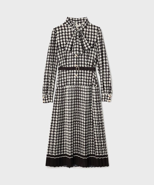 GRACE CONTINENTAL バイカラーチェックプリントワンピース ブラック