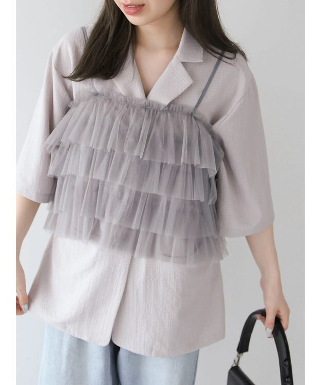 Green Parks ・ＥＬＥＮＣＡＲＥ　ＤＵＥ　２ｗａｙラメチュールフリルキャミ Charcoal Gray