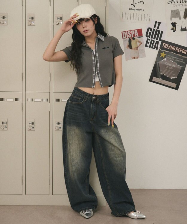 WEGO バックベルトクロスバギーデニム デニム中濃色