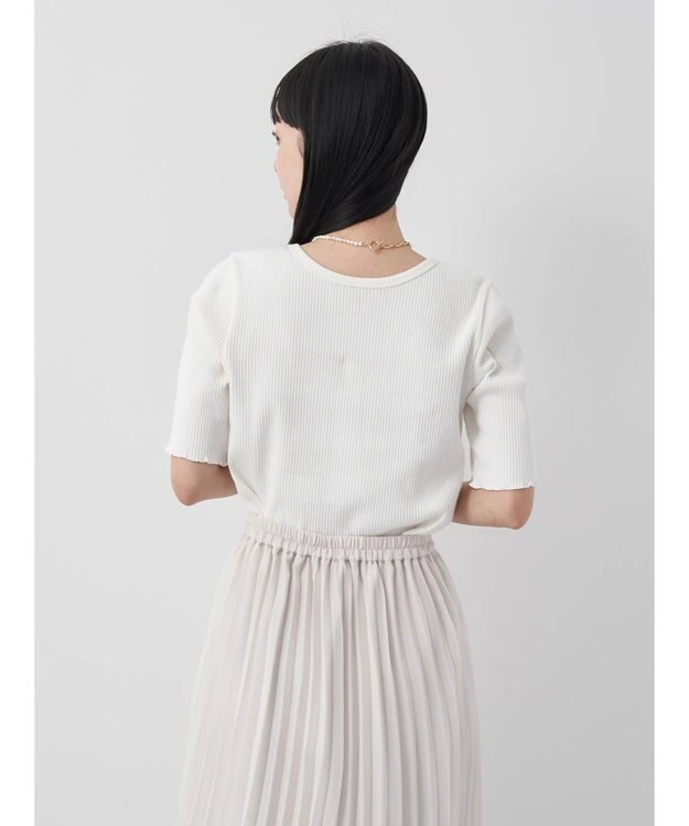 earth music&ecology ドットボタン５分袖リブプルオーバー Off White