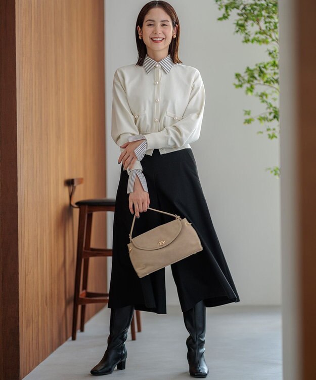 組曲 スエードライク トップハンドルバッグ ベージュ系