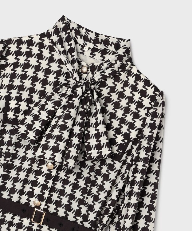 GRACE CONTINENTAL バイカラーチェックプリントワンピース ブラック