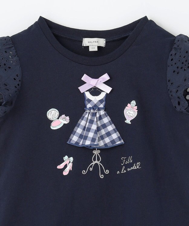 ANY KIDS ドレス アップリケ Tシャツ ネイビー