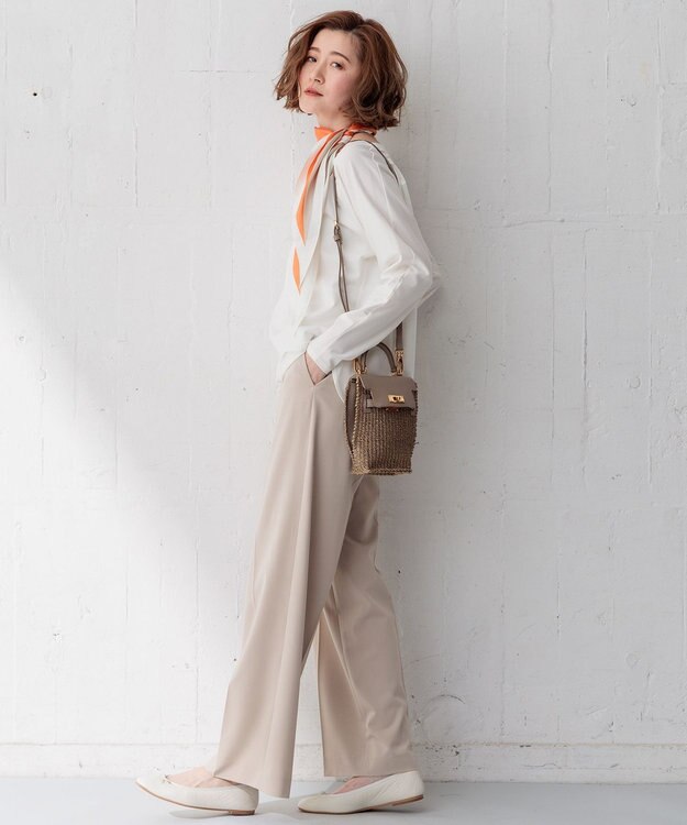 23区 S 【洗える】クリアストレッチ ワイドパンツ ベージュ系