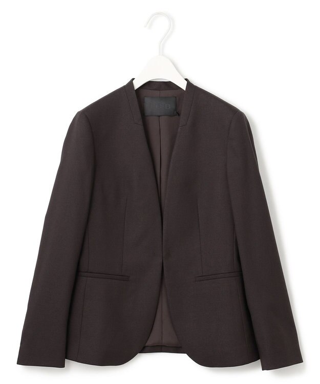 ICB 【洗える】プロヴィスウールツイル ノーカラージャケット チャコール系