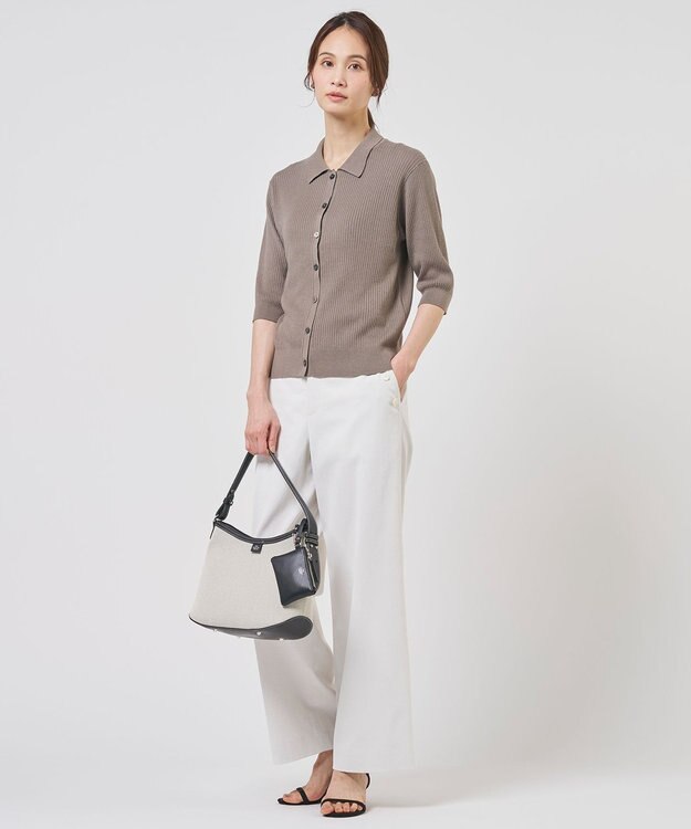 J.PRESS LADIES 麻シェルドライ ワイド ストレート パンツ ナチュラル系