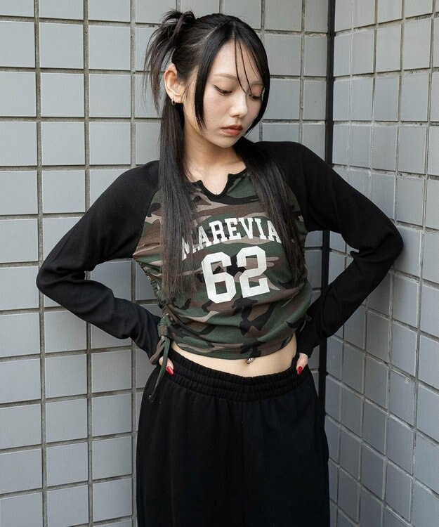 WEGO キーネックサイドドロストラグランロンT 柄1