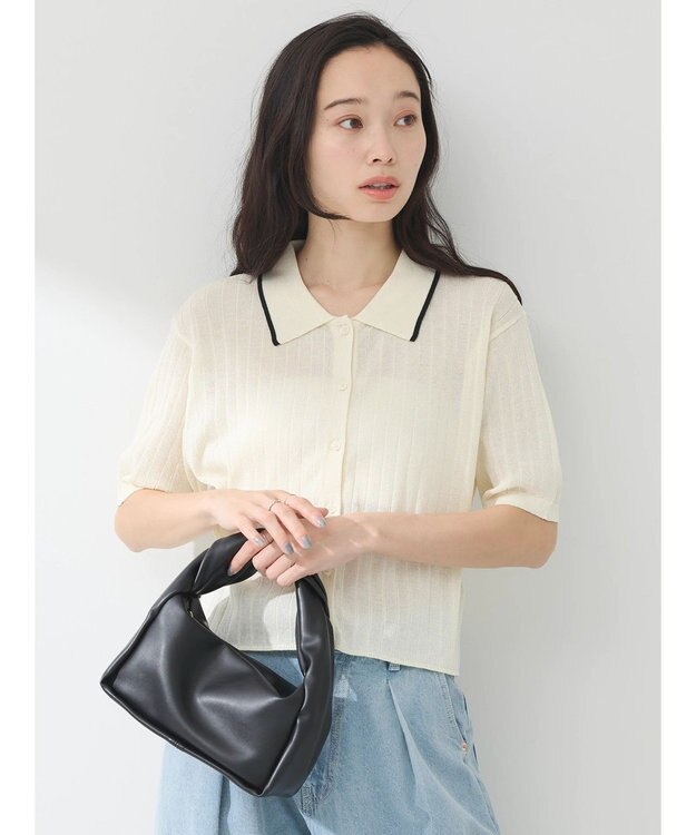 earth music&ecology ラインポロニットカーディガン Ivory