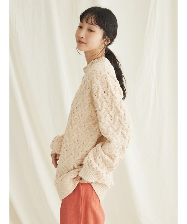 CRAFT STANDARD BOUTIQUE 洗えるモールケーブルニットチュニック Ivory