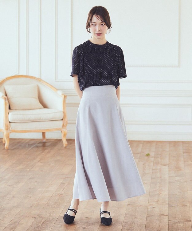 earth music&ecology マジョリカプリーツ半袖ブラウス Dot Navy