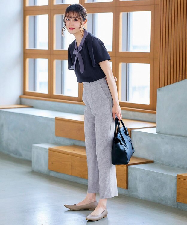 Tiaclasse 【洗える】配色リボンタイブラウス ネイビー