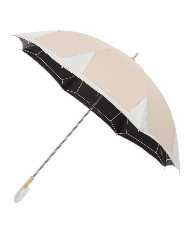 MOONBAT 【フルラ （FURLA）】晴雨兼用日傘 長傘 バイカラーロゴ刺繍 一級遮光 UV ベージュ