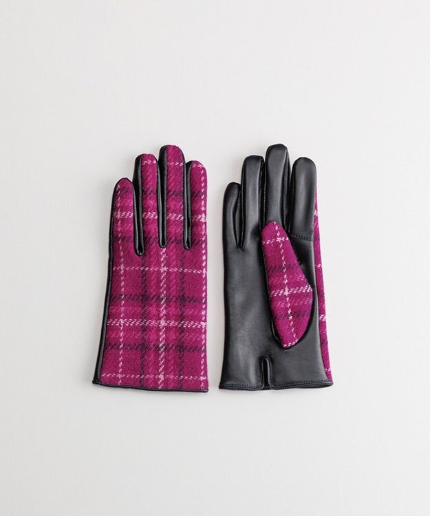 ORuKuBET Harris Tweed グローブ(WOMEN)【日本製・保湿成分/スクワラン加工・ 抗菌機能・タッチパネル対応】 ピンク3