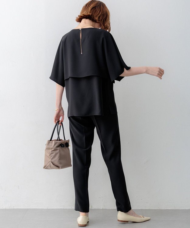 23区 L 【Oggi7月号掲載/吸水速乾/接触冷感/UVカット】ストレッチジョーゼット テーパード パンツ ブラック系