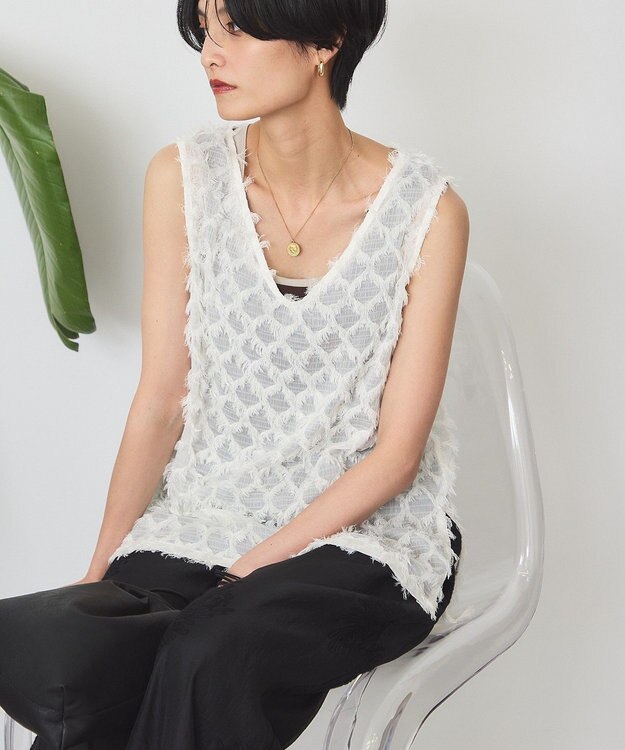 AMERICAN HOLIC Ｖネックシャギーベスト Ivory