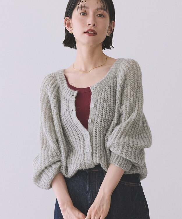 AMERICAN HOLIC 【2WAY】モヘヤ風甘編みカーディガン Gray