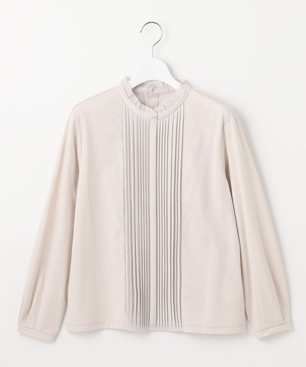 J.PRESS LADIES L プレーティングジャージー フリルネック カットソー グレージュ系