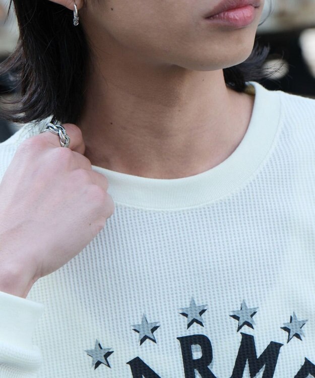 WEGO ワッフルグラフィックT（LS） オフホワイト