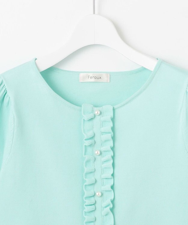 Feroux 【洗える】フリルデザインペプラムニットトップス スカイブルー系