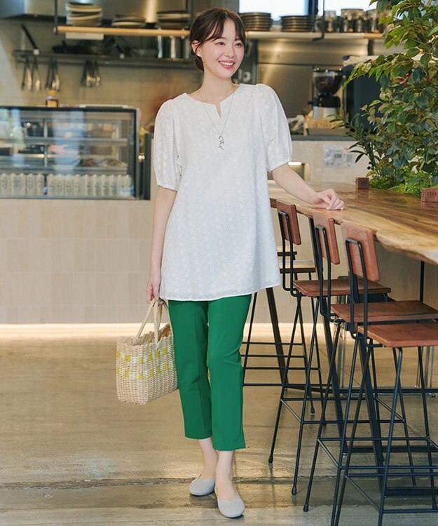 Tiaclasse 【2TYPE/総レース・袖レース】パンチングレースパフスリーブチュニックブラウス Aオフホワイト(総レース）