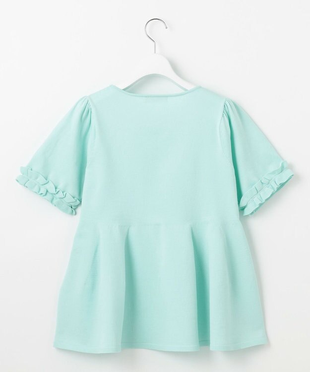 Feroux 【洗える】フリルデザインペプラムニットトップス スカイブルー系