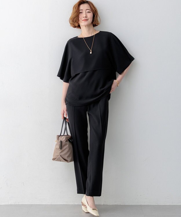 23区 L 【Oggi7月号掲載/吸水速乾/接触冷感/UVカット】ストレッチジョーゼット テーパード パンツ ブラック系