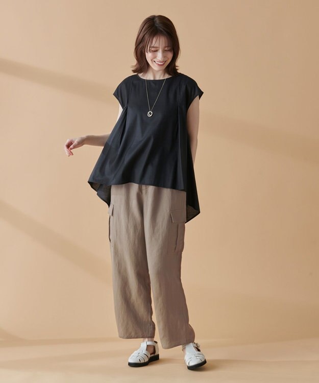 ANY L 【ウエストゴム】清涼リネンカーゴパンツ ペールカーキ