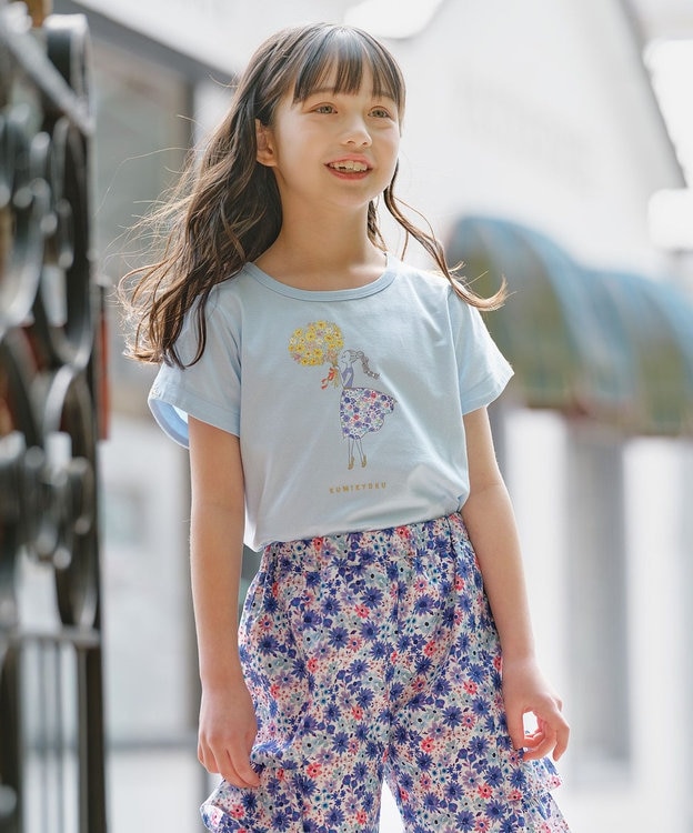 組曲 KIDS 【110-140㎝】ひまわりブーケ Tシャツ サックスブルー