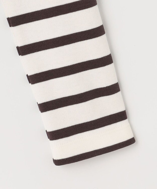 23区 S 【SLOW/洗える】ミドルフライスジャージー ロングTシャツ ホワイト×ダークブラウンボーダー