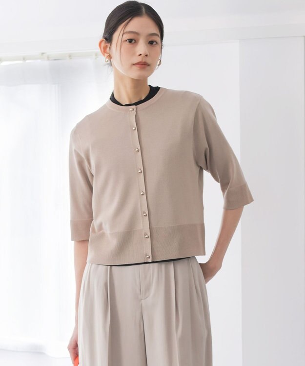 組曲 シアーニット5分袖 カーディガン ベージュ系