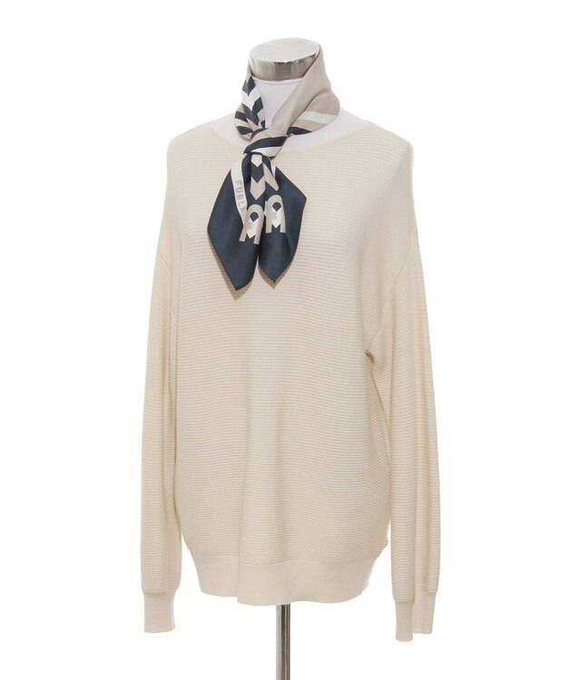 MOONBAT 【美人百花4月号掲載/シルク100%】フルラ (FURLA) スクエア柄 シルクプリントスカーフ 65cm×65cm ネイビーブルー